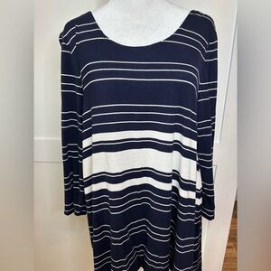 Max Studio Navy and White Striped Top size medium